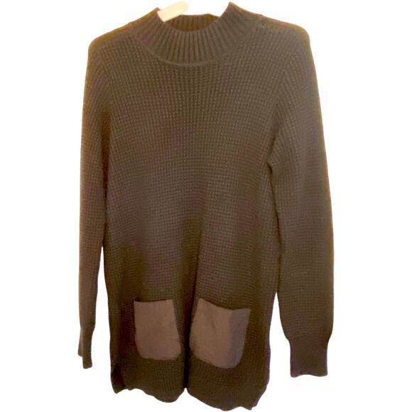 Banana Republic Sweater Womens Size Large Faux Leather Pocket Cable Knit L - Picture 1 of 6